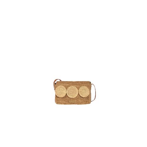 Sac porté travers iconique avec bulles crochetées en raphia - BULANA Thé / Ecru