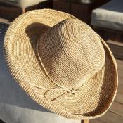 Chapeau Raphia- Bord roulotté Thé - l'Atelier du Crochet