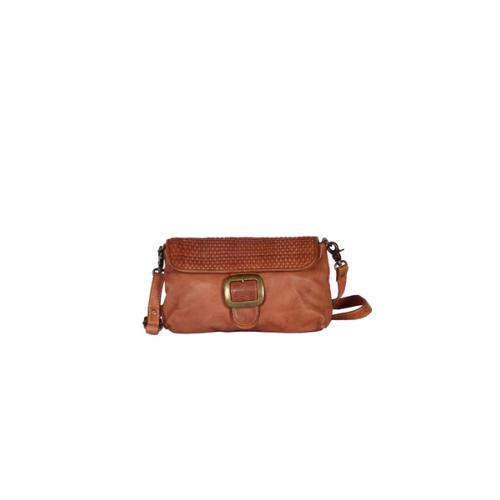 Porté travers cuir tendance forme baguette boucle et rabat tressé - ALBERT Ardillon Naturel