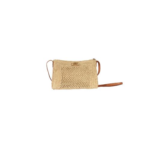 Sac porté travers forme trapèze en raphia crocheté - TRALOA Ecru