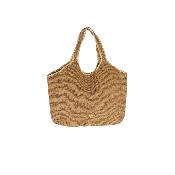 Grand sac porté épaule bicolore en raphia crocheté - ICONOA Ecru