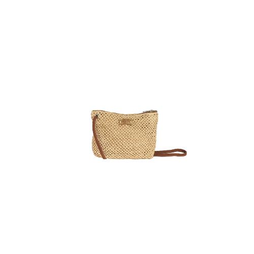 Sac porté travers en raphia crocheté réglable par noeud anses en cuir - COTINOA  Ecru