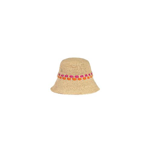 Bob en raphia chrocheté avec tresses fantaisies - KOBOA Ecru / Fuschia