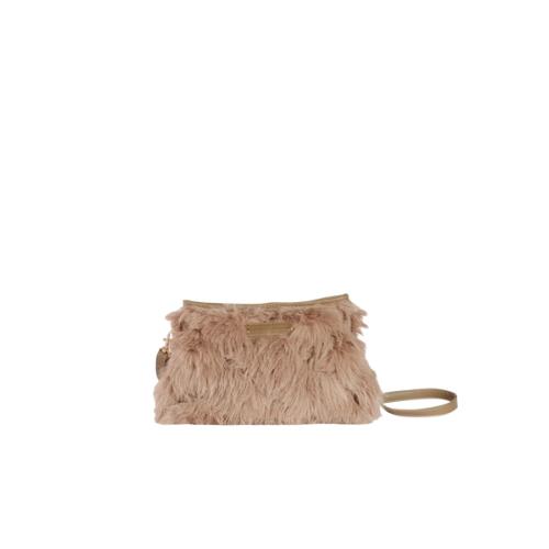Sac en fausse fourure poils longs porté travers - CHEWBI Beige