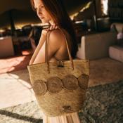 Sac porté épaule iconique avec bulles crochetées en raphia - BULANA Ecru/Thé
