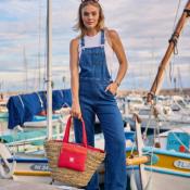 Grand panier de plage avec pochette en néofrène amovible - HOSSEGOR Framboise