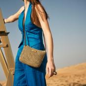 Sac porté travers en raphia crocheté réglable par noeud anses en cuir - COTINOA  Ecru