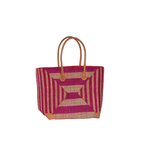 Panier en rabane avec jeu de découpes rayées - KALEIDO  Fuschia