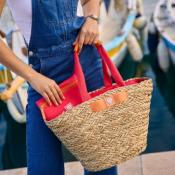 Grand panier de plage avec pochette en néofrène amovible - HOSSEGOR Framboise