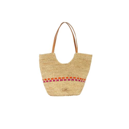 Sac porté épaule iconique forme décolté tresses fantaisies - KOLANA  Ecru / Fuschia
