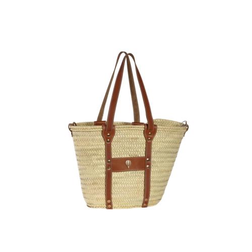 Grand panier porté épaule chic et tensance anses en cuir - JACQUELINE  Naturel