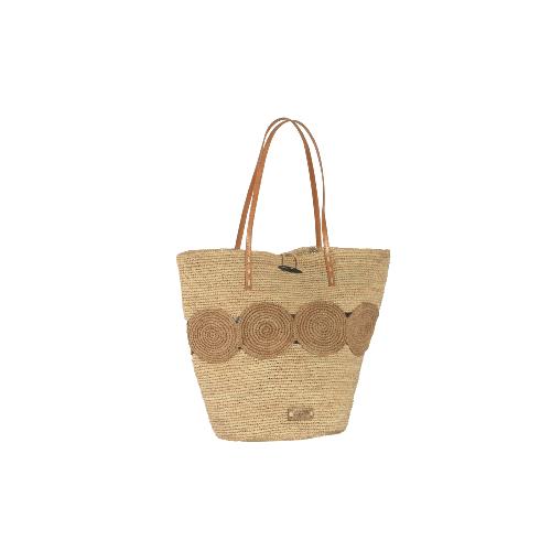 Sac porté épaule iconique avec bulles crochetées en raphia - BULANA Ecru/Thé