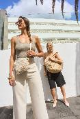 Porté travers tendance en jute et cuir avec bandoulière et dragonne - AMARETTO Argent
