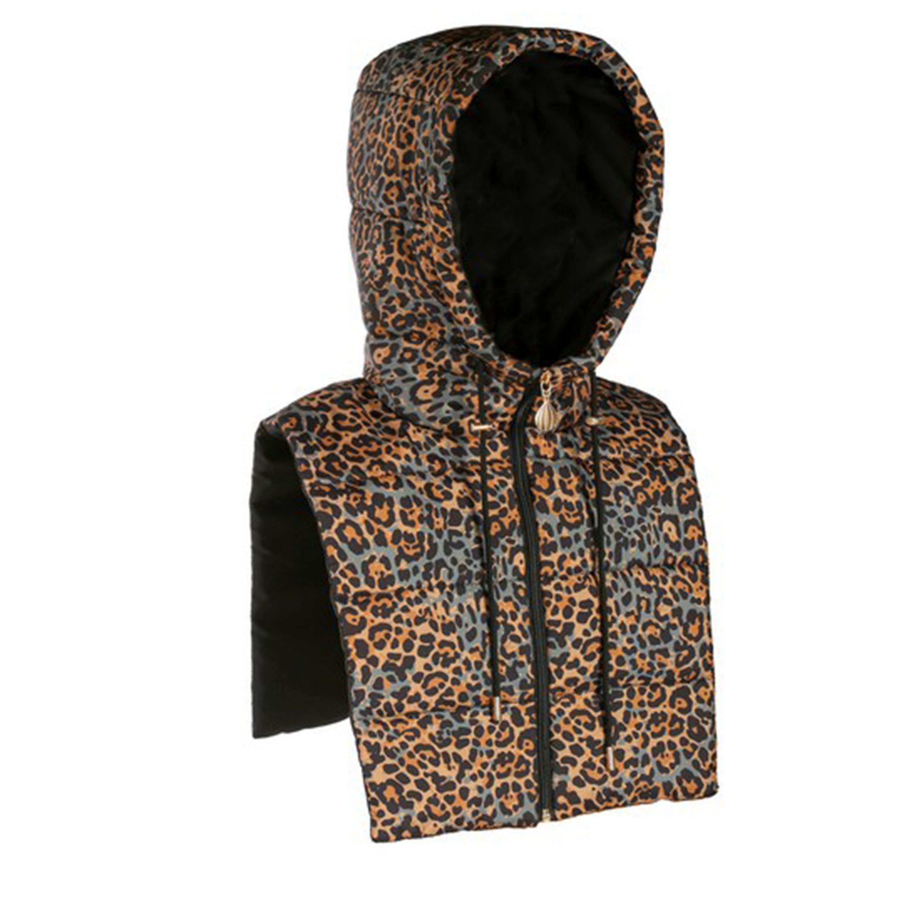 Plastron doudoune léopard tendance avec capuche - FAUVIDOUNE Camel