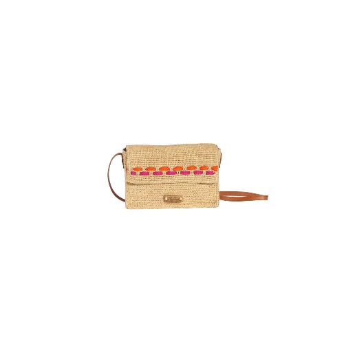 Sac porté travers avec rabas tresses fantaisie - KOLOA  Ecru / Fuschia