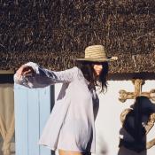 Chapeau tendance ajustable en raphia rayé à bord long - CAPAYA Gris / Ecru