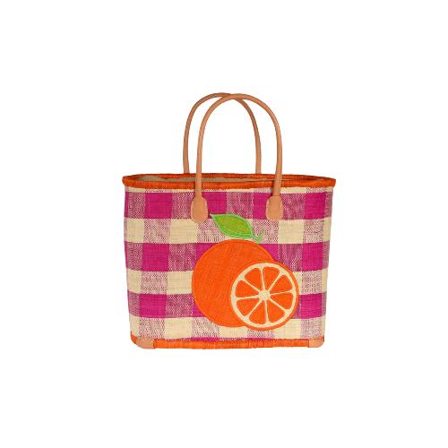 Panier en rabane avec jeu de découpes rayées - KALEIDO  Orange