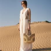 Sac en raphia bicolore forme tulipe tendance - TULIPOA  Ecru/Thé