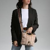 Porté travers effet fourrure avec anse ronde - CAROLE Beige