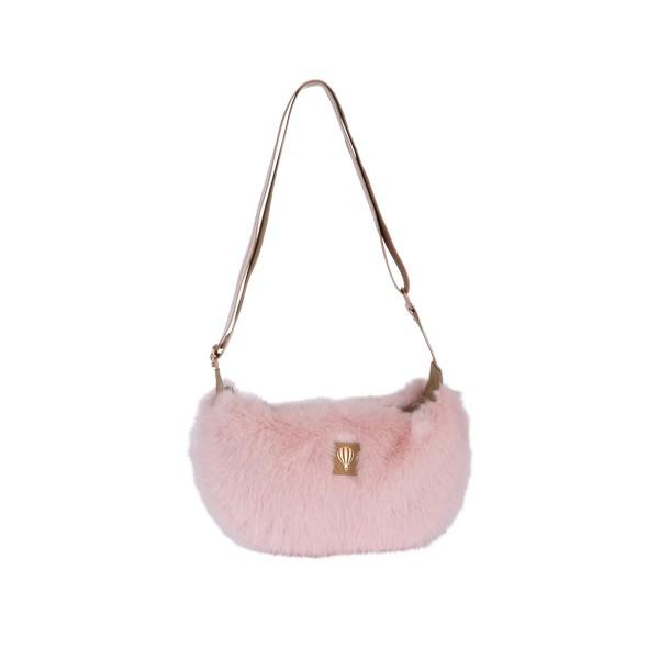 sac porté travers demi-lune fausse fourrure tendance octobre rose - BUDAROSE  Rose