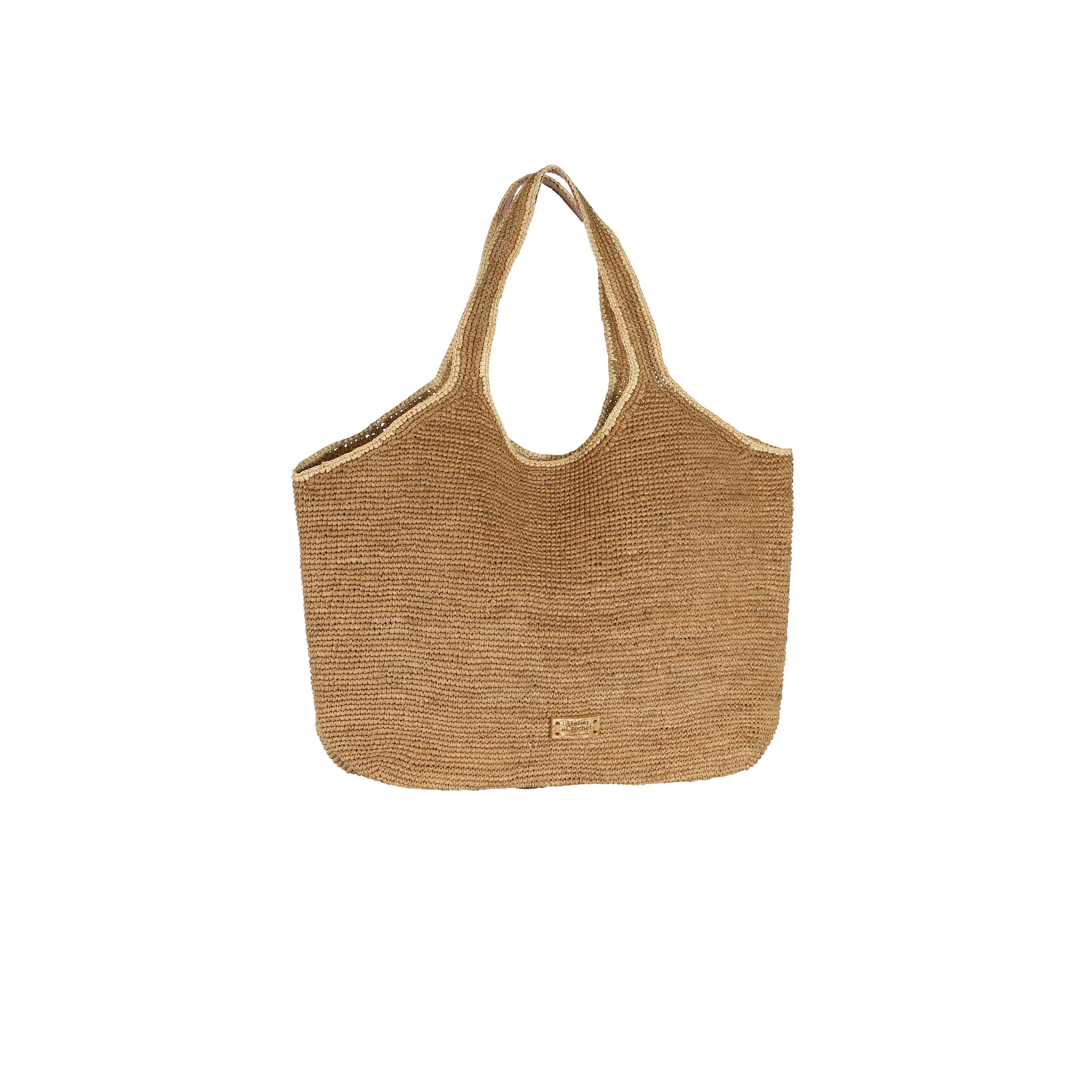 Grand sac porté épaule bicolore en raphia crocheté - ICONOA Ecru