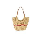 Sac porté épaule iconique forme décolté tresses fantaisies - KOLANA  Ecru / Fuschia